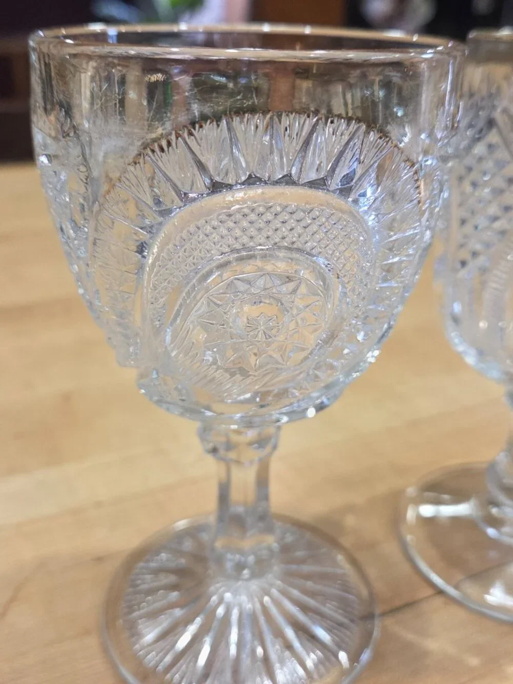 Antique Mismatched EAPG Clear Pressed Glass Water Goblets Set of 2